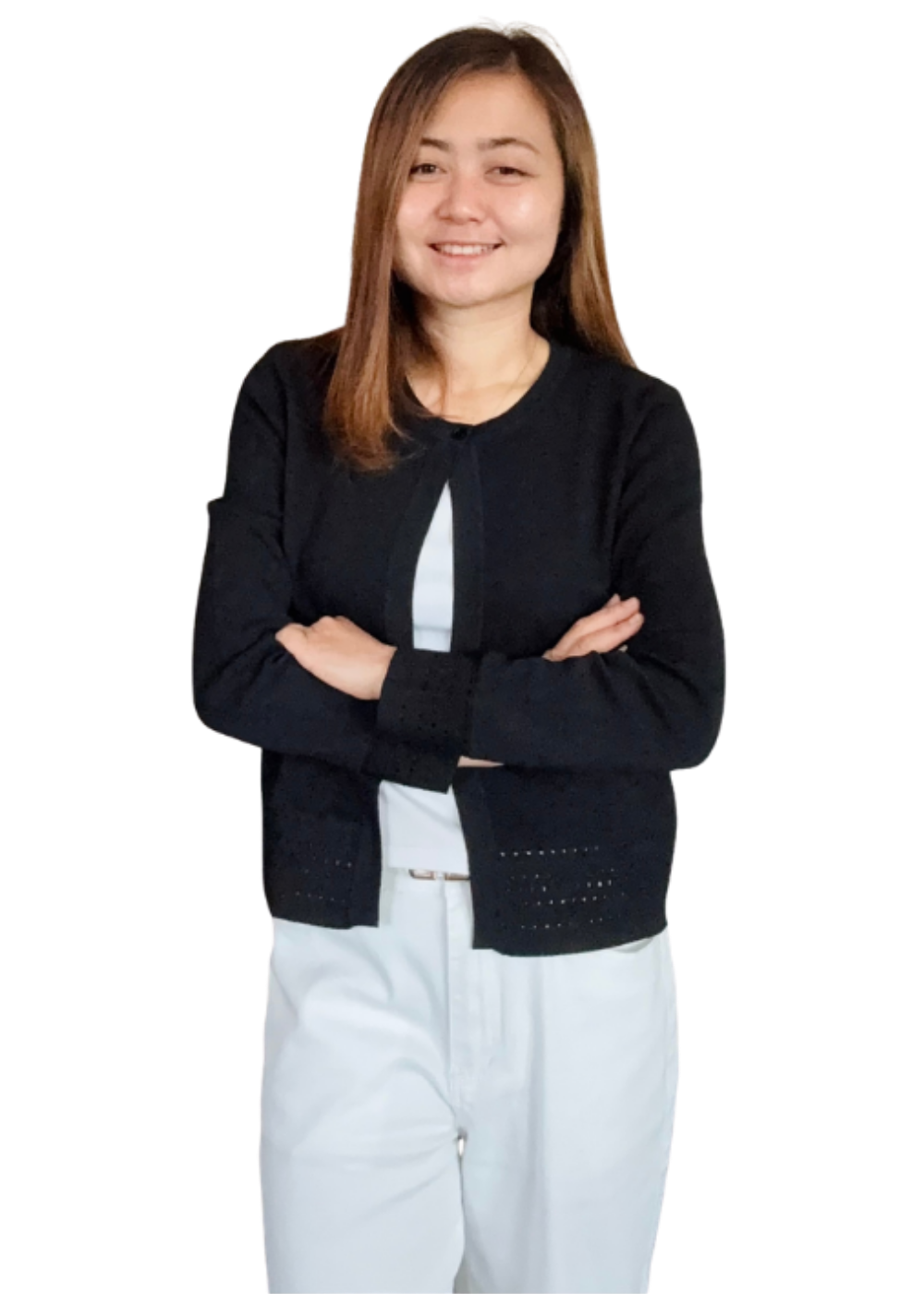 Jenjira Huaisai, standing with her arms folded