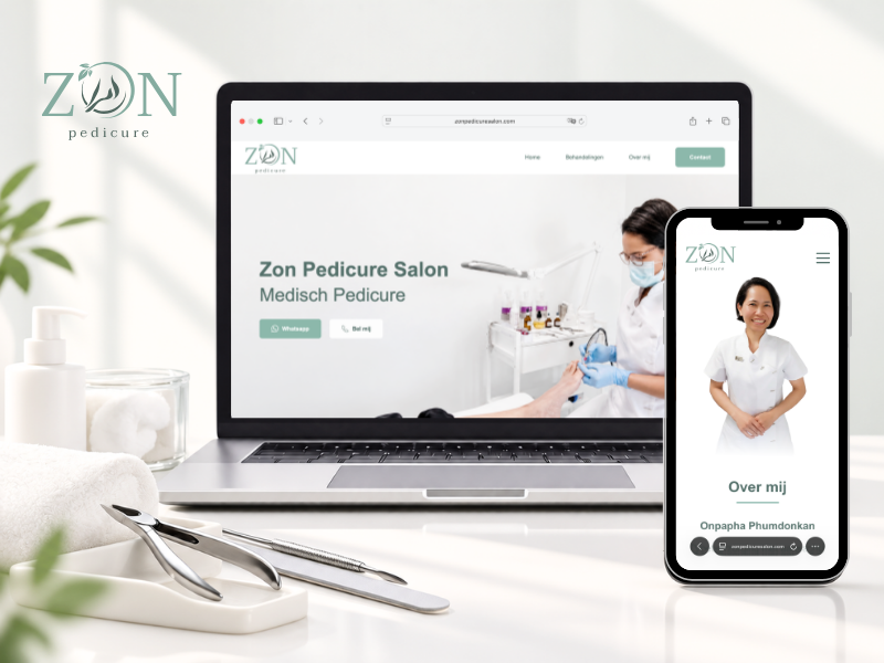 The Zon Pedicure Salon website shown on a laptop